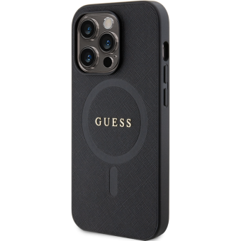 Plastové puzdro Guess na Apple iPhone 15 Pro GUHMP15LPSAHMCK PU Saffiano MagSafe čierne