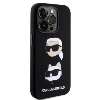 Silikónové puzdro Karl Lagerfeld na Apple iPhone 15 Pro KLHCP15LSDHKCNK Liquid Silicone Karl and Choupette Heads čierne