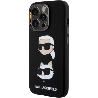 Silikónové puzdro Karl Lagerfeld na Apple iPhone 15 Pro KLHCP15LSDHKCNK Liquid Silicone Karl and Choupette Heads čierne