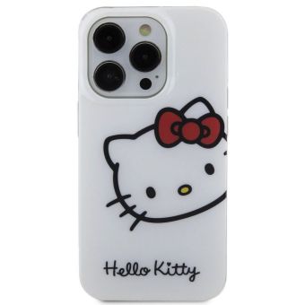 Plastové puzdro Hello Kitty na Apple iPhone 15 Pro HKHCP15LHCKHST IML Head Logo biele