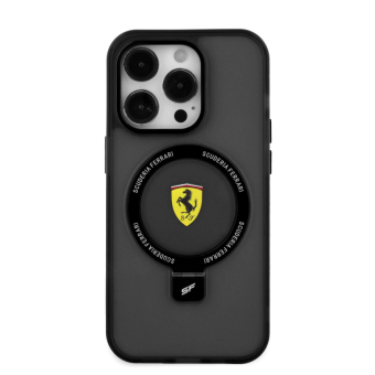 Plastové puzdro Ferrari na Apple iPhone 15 Pro FEHMP15LUSCAK Ring Stand MagSafe čierne