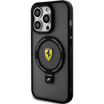 Plastové puzdro Ferrari na Apple iPhone 15 Pro FEHMP15LUSCAK Ring Stand MagSafe čierne