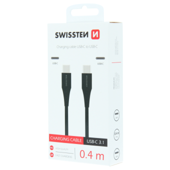Kábel SWISSTEN USB-C/USB-C, 0.4m, čierny