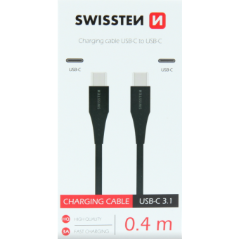 Kábel SWISSTEN USB-C/USB-C, 0.4m, čierny