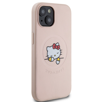 Plastové puzdro Hello Kitty na Apple iPhone 15 HKHMP15SPMHSKP PU Kitty Asleep Logo MagSafe ružové