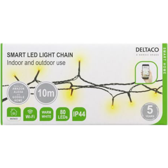 DELTACO SMART SHLW10M, WiFi, Vianočné osvetlenie reťaz, 10m, IP44, RGB