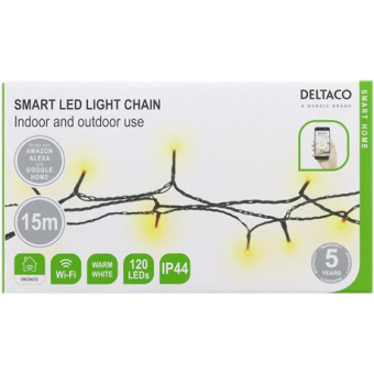 DELTACO SMART SH-LW15M, WiFi, Vianočné osvetlenie reťaz, 15m, IP44, RGB