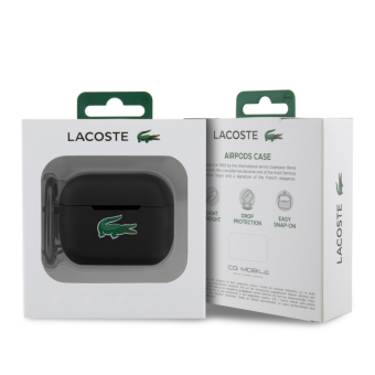Silikónové puzdro Lacoste na Apple AirPods Pro LCAPSLOK Liquid Silicone Croc Logo čierne