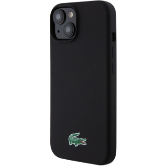 Silikónové puzdro Lacoste na Apple iPhone 15 LCHMP15SSLOK Liquid Silicone Microfiber Croc Logo MagSafe čierne