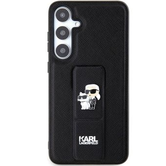 Plastové puzdro Karl Lagerfeld na Samsung Galaxy S24+ 5G S926 KLHCS24MGSAKCPK Saffiano Grip Stand Metal Logo čierne