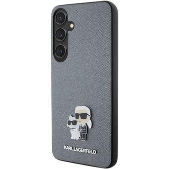 Plastové puzdro Karl Lagerfeld na Samsung Galaxy S24 5G S921 KLHCS24SPSAKCMPG Saffiano Karl and Choupette Metal Pin sivé