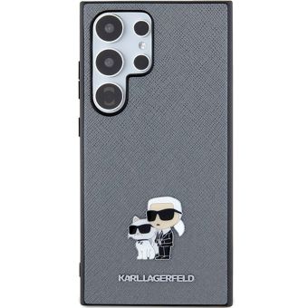 Plastové puzdro Karl Lagerfeld na Samsung Galaxy S24 Ultra 5G S928 KLHCS24SPSAKCMPG Saffiano Karl and Choupette Metal Pin sivé