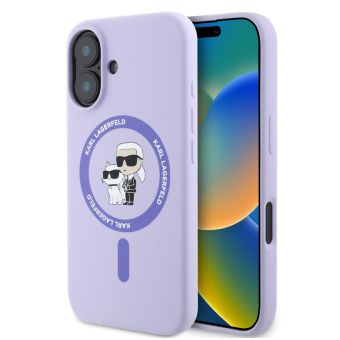 Karl Lagerfeld Liquid Silicone Karl and Choupette MagSafe Apple iPhone 16 KLHMP16SSCMKCRHU Purple