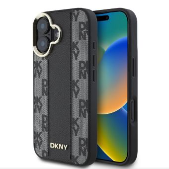 DKNY PU Leather Checkered Pattern Magsafe Apple iPhone 16 DKHMP16SPCPVSLK Black