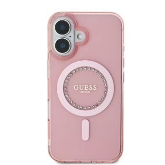 Guess IML Rhinestones Ring MagSafe Apple iPhone 16 GUHMP16SPFTDTEP Pink