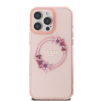 Guess IML Flowers Ring MagSafe Apple iPhone 16 Pro GUHMP16LHFWFCP Pink