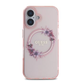 Guess IML Flowers Ring MagSafe Apple iPhone 16 GUHMP16SHFWFCP Pink