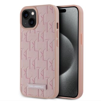 Karl Lagerfeld PU Leather Monogram Metal Logo Magsafe Apple iPhone 15 KLHMP15SPKHPORPP Pink