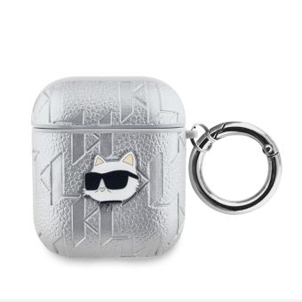 Karl Lagerfeld PU Embossed Choupette Head Apple AirPods 1/2 KLA2PGCHPS Silver