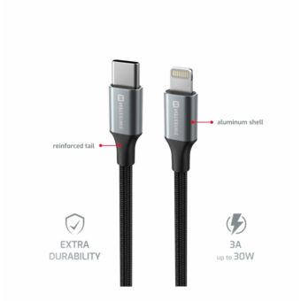 SWISSTEN TEXTILE II USB-C/Lightning 30W 3A 1,5m čierny