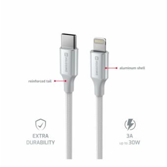 SWISSTEN TEXTILE II USB-C/Lightning 30W 3A 1,5m biely