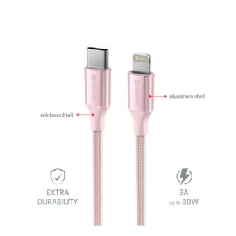 SWISSTEN TEXTILE II USB-C/Lightning 30W 3A 1,5m ružový