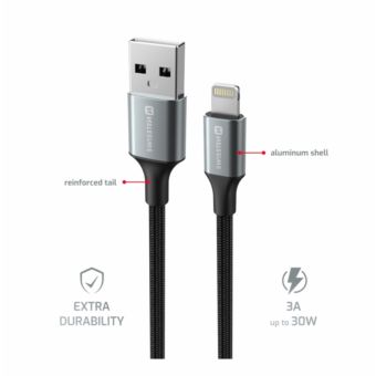 SWISSTEN TEXTILE II USB-A/Lightning 30W 3A 1,5m čierny