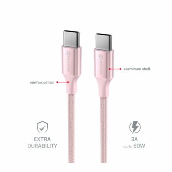 SWISSTEN TEXTILE II USB-C/USB-C 60W 3A 1,5m ružový