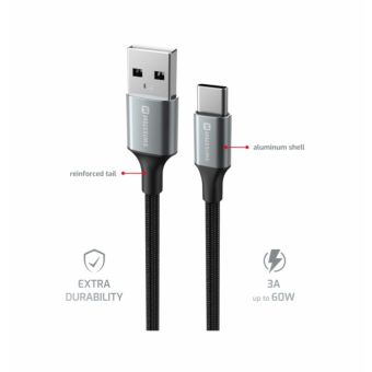 SWISSTEN TEXTILE II USB-A/USB-C 60W 3A 1,5m čierny