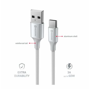 SWISSTEN TEXTILE II USB-A/USB-C 60W 3A 1,5m biely