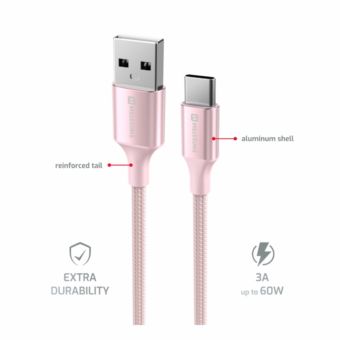 SWISSTEN TEXTILE II USB-A/USB-C 60W 3A 1,5m ružový