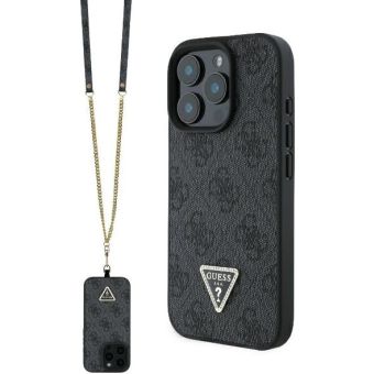 Guess PU 4G Strass Triangle Metal Logo + Crossbody Apple iPhone 16 Pro GUHCP16LP4TDSCPK Black