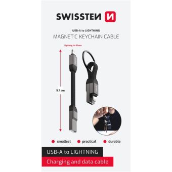 SWISSTEN MAGNETICKÝ KEYCHAIN kábel USB-A/LIGHTNING 9.7cm 15W 3A