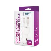 Autonabíjačka Setty USB 2,4A + lightning kábel 1m biela
