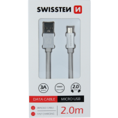 Kábel USB/Micro USB Swissten 3.0A 2m strieborný