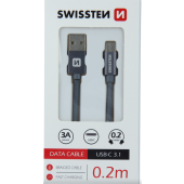 Kábel Swissten opletený USB-USB-C 20cm - šedý