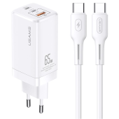 Rýchlonabíjačka USAMS T33 Gan 65W + USB-C/USB-C biela 