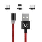 Magnetický kábel USAMS 3v1 - lightning/USB-C/microUSB červený