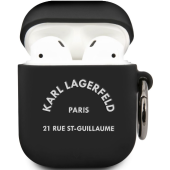 Silikónové puzdro Karl Lagerfeld na Apple AirPods 1 / 2 KLACA2SILRSGBK Rue St Guillaume čierne