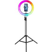 Led RING lampa RGB, 12", s držiakom na telefón a statívom