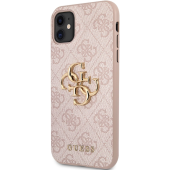 Plastové puzdro Guess na Apple iPhone 11 GUHCN614GMGPI PU 4G Metal Logo ružové