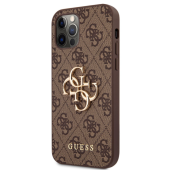 Plastové puzdro Guess na Apple iPhone 12/12 Pro GUHCP12M4GMGBR 4G Metal Logo hnedé
