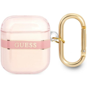 Silikónové puzdro Guess na Apple Airpods 1/2 GUA2HHTSP TPU Printed Stripe ružové