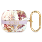 Silikónové puzdro Guess na Apple Airpods 3 GUA3HHFLU Flower Print fialové