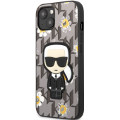 Plastové puzdro Karl Lagerfeld na Apple iPhone 13 KLHCP13MPMNFIK1 Ikonik Flower Monogram sivé