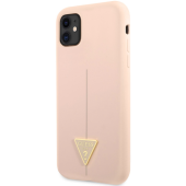 Silikónové puzdro Guess na Apple iPhone 11 GUHCN61SLTGP Silicone Line Triangle ružové