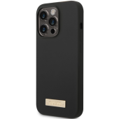Silikónové puzdro Guess na Apple iPhone 14 Pro GUHMP14LSBPLK Silicone Metal Logo MagSafe čierne