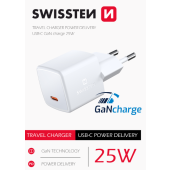 Sieťový adaptér mini Swissten GaN USB-C 25W biely