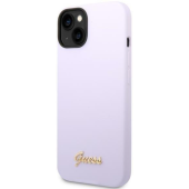 Silikónové puzdro Guess na Apple iPhone 14 GUHCP14SSLSMU Silicone Vintage Gold Logo fialové