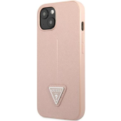 Plastové puzdro Guess na Apple iPhone 14 Pro Max GUHCP14XPSATLP HC Saffiano PU Triangle ružové